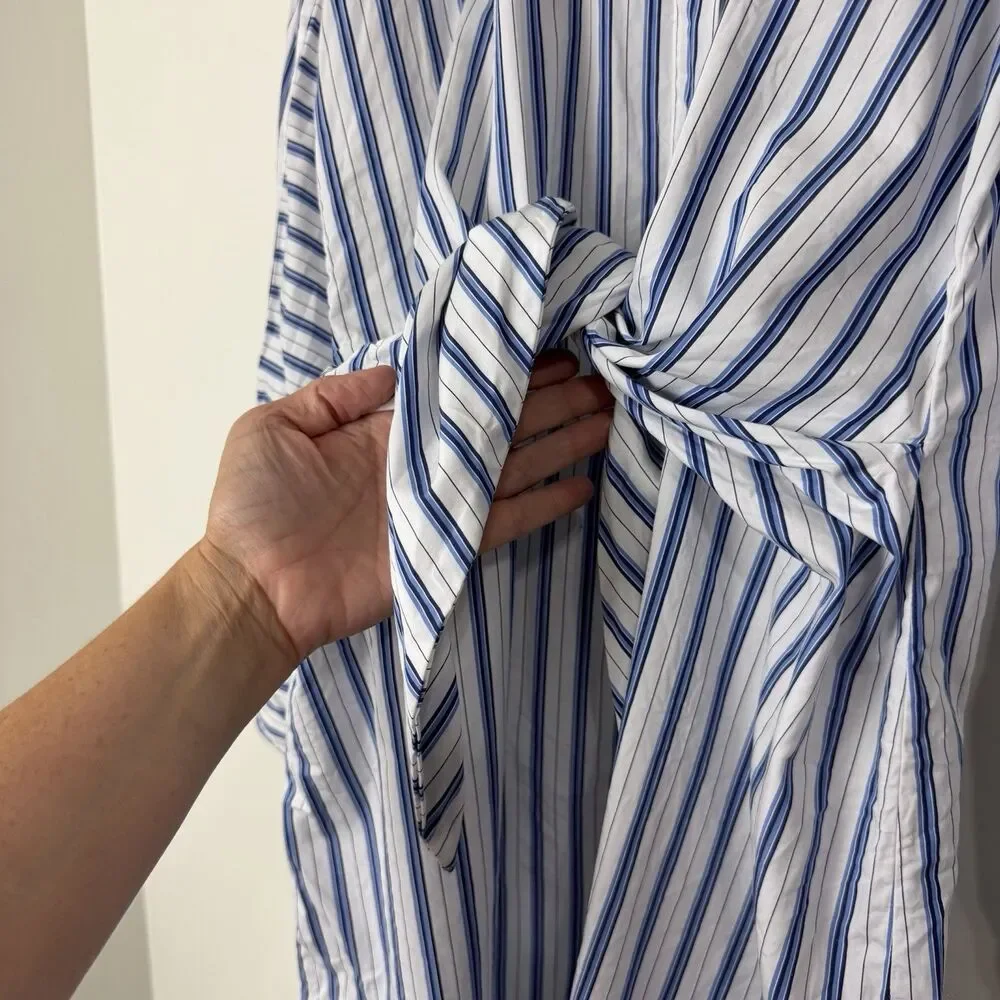 Lauren Ralph Lauren Striped Broadcloth Shirt Dress Tie Front Women’s 18